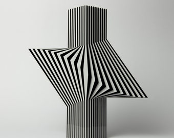 Luisa Russo sculpture en édition limitée en plexiglas illusion d'optique salon op art bureau à domicile art cinétique noir et blanc moderne