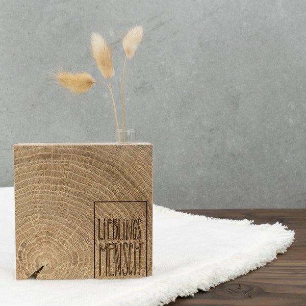 Deko Holz mit Vase für Trockenblumen | Geschenk Mutter, Schwester, beste Freundin | Geschenk Geburtstag, Einzug| Lieblingsmensch