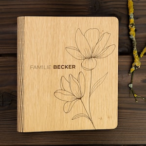 Familienstammbuch aus Holz, personalisiert mit Familienname – modernes Stammbuch für Hochzeit in A4, A5, Stammbuchformat