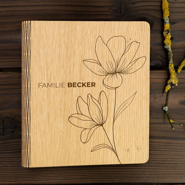 Stammbuch Holz personalisiert mit Familienname | Stammbuch der Familie | modernes Familienstammbuch | verschiedene Größen | Floral
