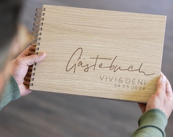 Gästebuch Hochzeit aus Holz – personalisiert mit Namen + Datum – DIN A4, DIN A5 – persönliches Hochzeitsgeschenk