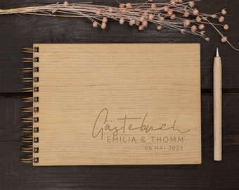 Gästebuch Hochzeit aus Holz | personalisiert mit Namen + Datum | DIN A4 | DIN A5 | persönliches Hochzeitsgeschenk