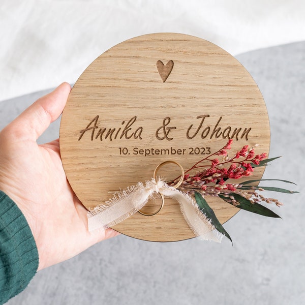 Ringkissen aus Holz für Hochzeit, personalisiert | Ringscheibe | Hochzeit Standesamt, freie Trauung, Kirche | Herz