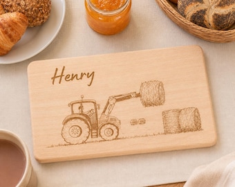 Frühstücksbrettchen personalisiert mit Name | Traktor | Frühstücksbrett aus Holz für Kinder | Kindergartenstart | Einschulung
