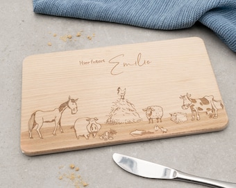 Brettchen, Frühstücksbrettchen Holz, personalisiert mit Name | Geschenkidee Geburtstag, Schultüte Junge, Mädchen | Tiere, Bauernhof