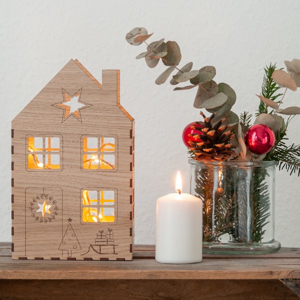 Lichthaus aus Holz mit Lichterkette | Deko Advent und Weihnachten | Dekohäuschen beleuchtet | Weihnachtshaus