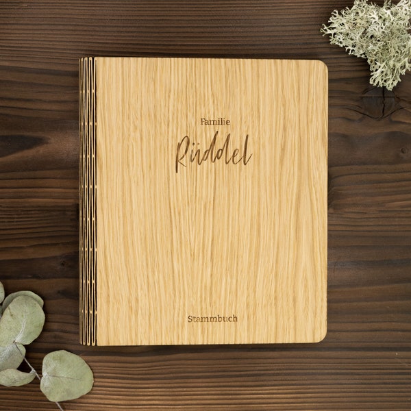 Stammbuch Holz personalisiert mit Familienname | Stammbuch der Familie | Familienstammbuch modern verschiedene Größen | Familienname