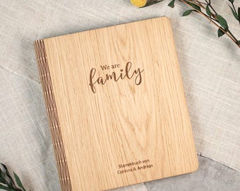 Stammbuch aus Holz personalisiert mit Familienname – modernes Familienstammbuch, A4, A5, klassisches Stammbuchformat