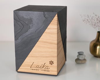 Tierurne für Hund, Katze aus Holz – Urne personalisiert – Andenken verstorbener Hund, Katze – Aufbewahrung Asche Hund, Katze – Sirius Eiche