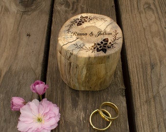 Ringbox Holz zur Hochzeit | personalisiert mit Namen | Ringkästchen, Ringschatulle Kirche, Standesamt | Eiche | Kirschblüte Namen