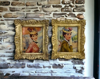 Pair Of Vintage John Strevens Ornate Framed Portrait Victorian Ladies