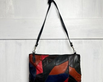 Vintage 80 Crossbody Color Block patchwork leather hand bag shoulder bag purse
