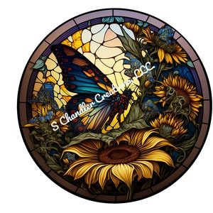 Faux Stained Glass Butterfly Wreath Sign, Sunflower Wreath Sign, Metal Wreath Sign, Door Decor, Signs for Wreaths,Wreath Signs