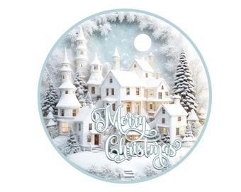 White Victorian House Wreath Sign,Christmas Wreath Sign,Round Wreath Sign,Signs for Wreaths, Metal Wreath Sign, Sublimation Wreath Sign