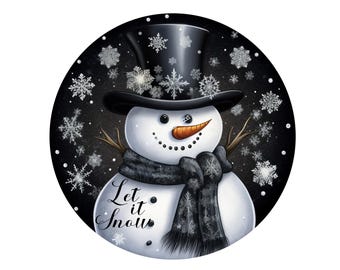 Let It Snow Snowman Wreath Sign, Christmas Wreath Sign, Metal Wreath Sign, Round Wreath Sign, Sign for Wreaths, Wreath Signs