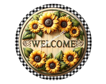 Sunflower Welcome Wreath Sign, Welcome Wreath Sign, Summer, Spring Wreath Sign, Metal Wreath Sign, Round Wreath Sign, Sign for Wreaths