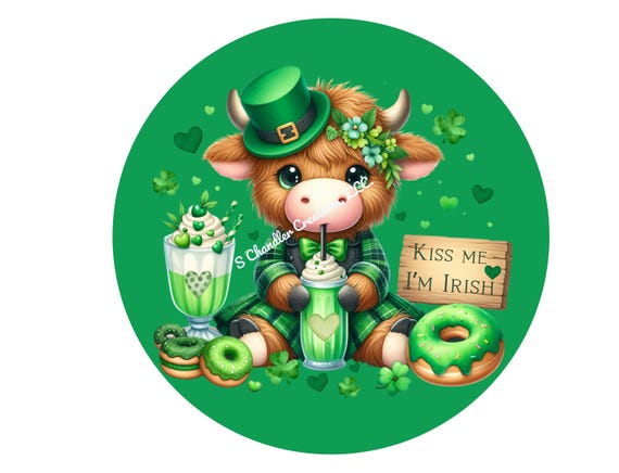 Kiss Me I'm Irish Highland Cow Wreath Sign, Saint Patrick's Day Wreath Sign, Wreath Sign, Sign for Wreaths, St. Patrick's Day Wreath Sign