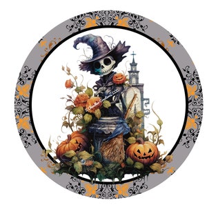 Halloween Wreath Sign, Skeleton Wreath Sign, Metal Wreath Sign, Round Wreath Sign, Signs for Wreaths, Wreath Signs