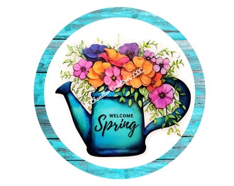 Welcome Spring Wreath Sign, Floral Wreath Sign, Spring Wreath Sign, Metal Wreath Sign, Round Wreath Sign, Signs for Wreaths