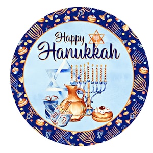 Happy Hanukkah Wreath Sign,Hanukkah Wreath Sign,Metal Wreath Sign,Round Wreath Sign,Signs for Wreaths,Christmas Wreath Sign,Wreath Signs