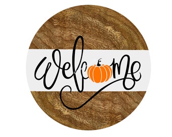 Welcome Pumpkin Wreath Sign,Fall Wreath Sign,Wreath Sign, Metal Wreath Sign,Signs for Wreaths, Round Wreath Signs, Door Decor