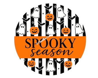 Spooky Ghost Wreath Sign: Black & White Stripe Halloween Decor