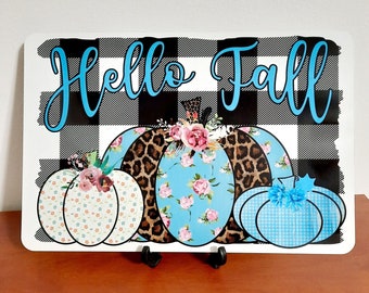 Hello Fall Wreath Sign,Teal Pumpkin Wreath Sign,Wreath SIgn,, Sign,Metal Wreath Sign,Round Wreath Sign