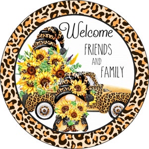 Welcome Friends and Family Wreath Sign, Gnome Wreath Sign, Metal Wreath Sign, Round Wreath Sign, Signs for Wreaths