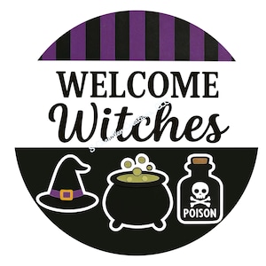 Welcome Witches Wreath Sign, Halloween Wreath Sign, Witch Wreath Sign, Fall Wreath Sign, Round Wreath Sign, Metal Wreath Sign