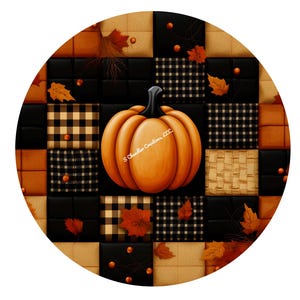 Quilt Pumpkin Wreath Sign, Fall Wreath Sign, Pumpkin Wreath Sign, Metal Wreath Sign,  Sign for Wreaths, Quilt Background