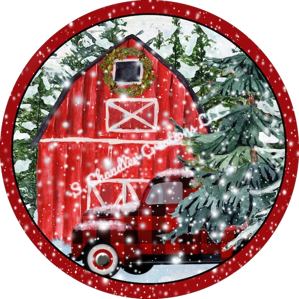 Christmas Wreath Sign,Red Truck Wreath Sign,Metal Wreath Sign,Round Wreath Sign,Signs for Wreaths