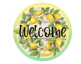 Lemon Welcome Wreath Sign,Welcome Wreath Sign,Metal Wreath Sign,Round Wreath Sign,Signs for Wreaths, Spring Wreath Signs