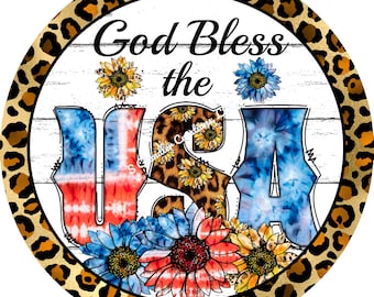 God Bless The USA Wreath Sign: 4th of July Metal Decor