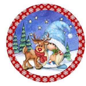 Christmas Wreath Sign,Gnome,Santa Gnome,Reindeer,Christmas Wreath Sign,Wreath Signs, Signs for Wreaths, Metal Wreath Sign