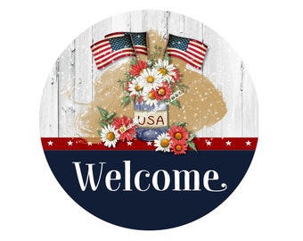 Welcome home Wreath Sign,Patriotic Wreath Sign, 4th of July Wreath Sign, Metal Wreath Sign, Round Wreath Signs, Signs for Wreaths