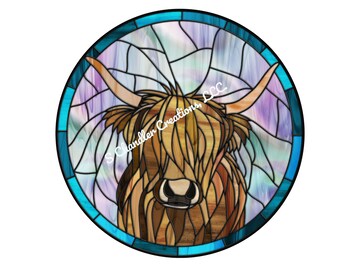 Faux Stained Glass Highland Cow Wreath Sign, Metal Wreath Sign, Signs for Wreath, Round Wreath Sign,S Chandler Creations