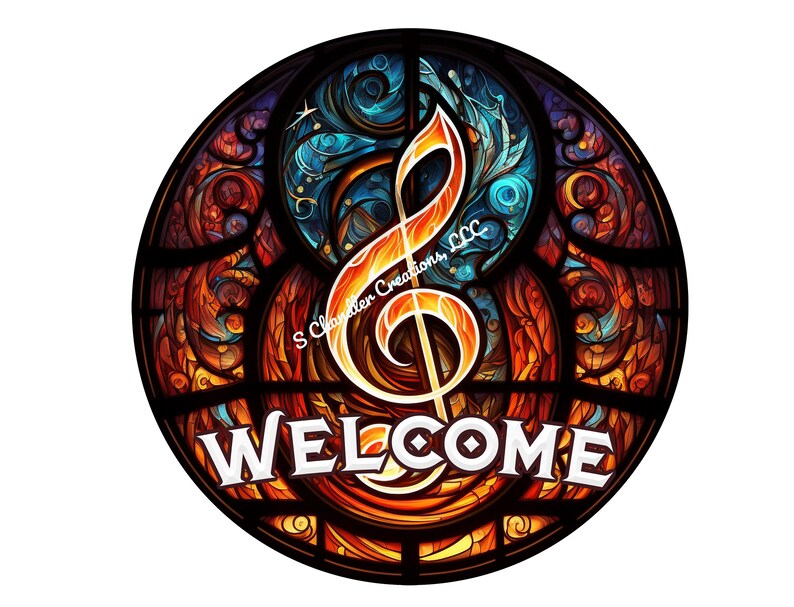 Welcome Musical Notes Faux Stained Glass Welcome Musical Note Wreath Sign, Wreath Sign, Signs ...
