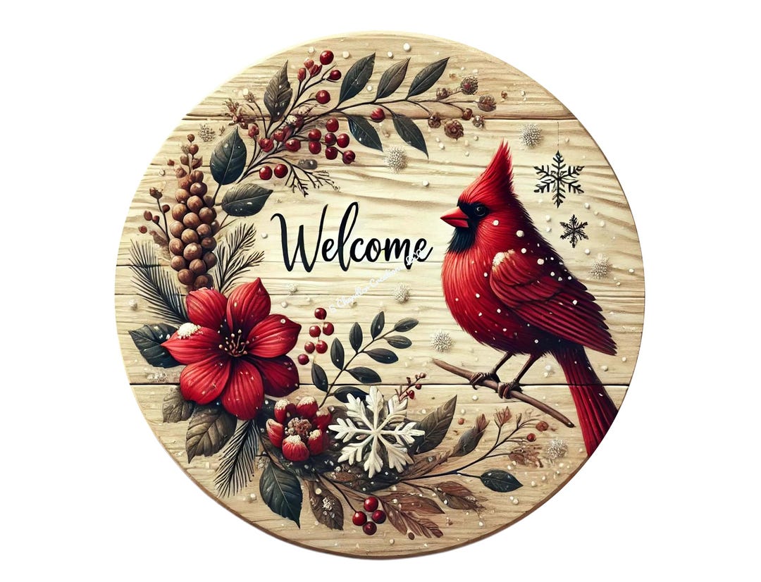 Red Cardinal Welcome Wreath Sign: Metal Christmas Decor - Etsy