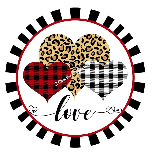 Valentines Wreath Sign,Buffalo Plaid, Cheetah,Love Wreath Sign,Wreath Sign,Metal Wreath Sign,Round Wreath Sign,Signs for Wreaths