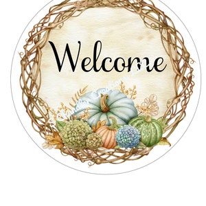 Welcome Wreath Sign, Pumpkin Wreath Sign, Fall Wreath Sign, Metal Wreath Sign, Round Wreath Sign, Signs for Wreaths