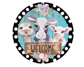 Welcome Wreath Sign, Animal Wreath Sign, Round Wreath Sign, Metal Wreath Sign, Signs for Wreaths