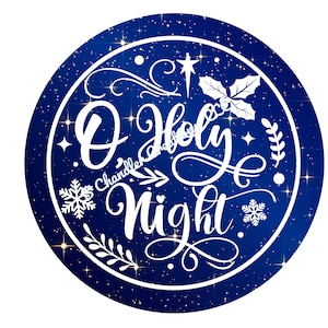 O Holy Night Wreath Sign,Christmas Wreath Sign,Round Wreath Sign,Metal Wreath Sign,Door Decor,Signs for Wreaths,Blue and White