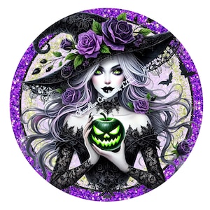 Witch Wreath Sign, Happy Halloween Wreath Sign, Wreath Signs, Metal Wreath Sign, Round Wreath Sign, Signs for Wreaths, Halloween Wreath Sign