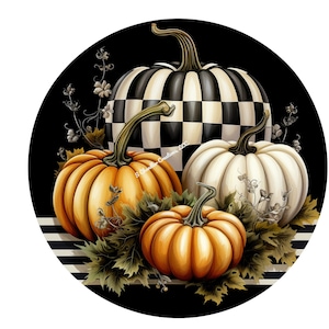 Black and White Pumpkin Wreath Sign,Fall Wreath Sign,Pumpkin Wreath Sign,Wreath Sign, Metal Wreath Sign, Round Wreath Sign,Signs for Wreaths