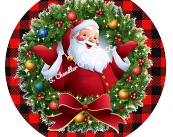 Santa Wreath Sign,Christmas Wreath Sign,Metal Wreath Sign,Round Wreath Sign,Signs for Wreaths, Wreath Signs, Door Decor