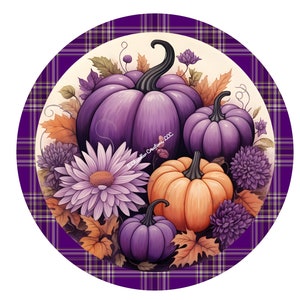 Purple Pumpkins Wreath Sign,Autumn Wreath Sign,Fall Wreath Sign,Round Wreath Sign,Metal Wreath Sign,Signs for Wreaths, Sublimation Sign