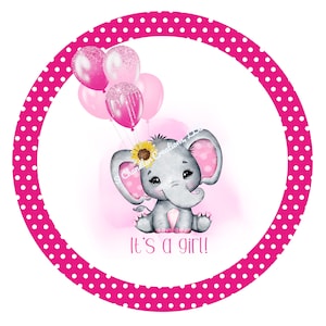 It&#39;s a girl Wreath Sign,Baby Elephant Wreath Sign,Metal Wreath Sign,Round Wreath Sign,Signs for Wreaths,UV Coated Metal