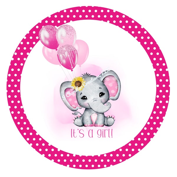 It's a girl Wreath Sign,Baby Elephant Wreath Sign,Metal Wreath Sign,Round Wreath Sign,Signs for Wreaths,UV Coated Metal