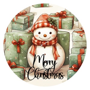 Merry Christmas Snowman Wreath Sign,Christmas Wreath Sign,Metal Wreath Sign,Round Wreath Sign,Signs for Wreaths, Wreath Signs