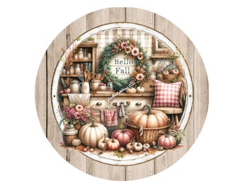 Hello Fall Wreath Sign, Wreath Signs, Fall Wreath Sign, Sign for Wreaths, Metal Wreath Sign, Round Wreath signs, Kitchen Wreath Sign
